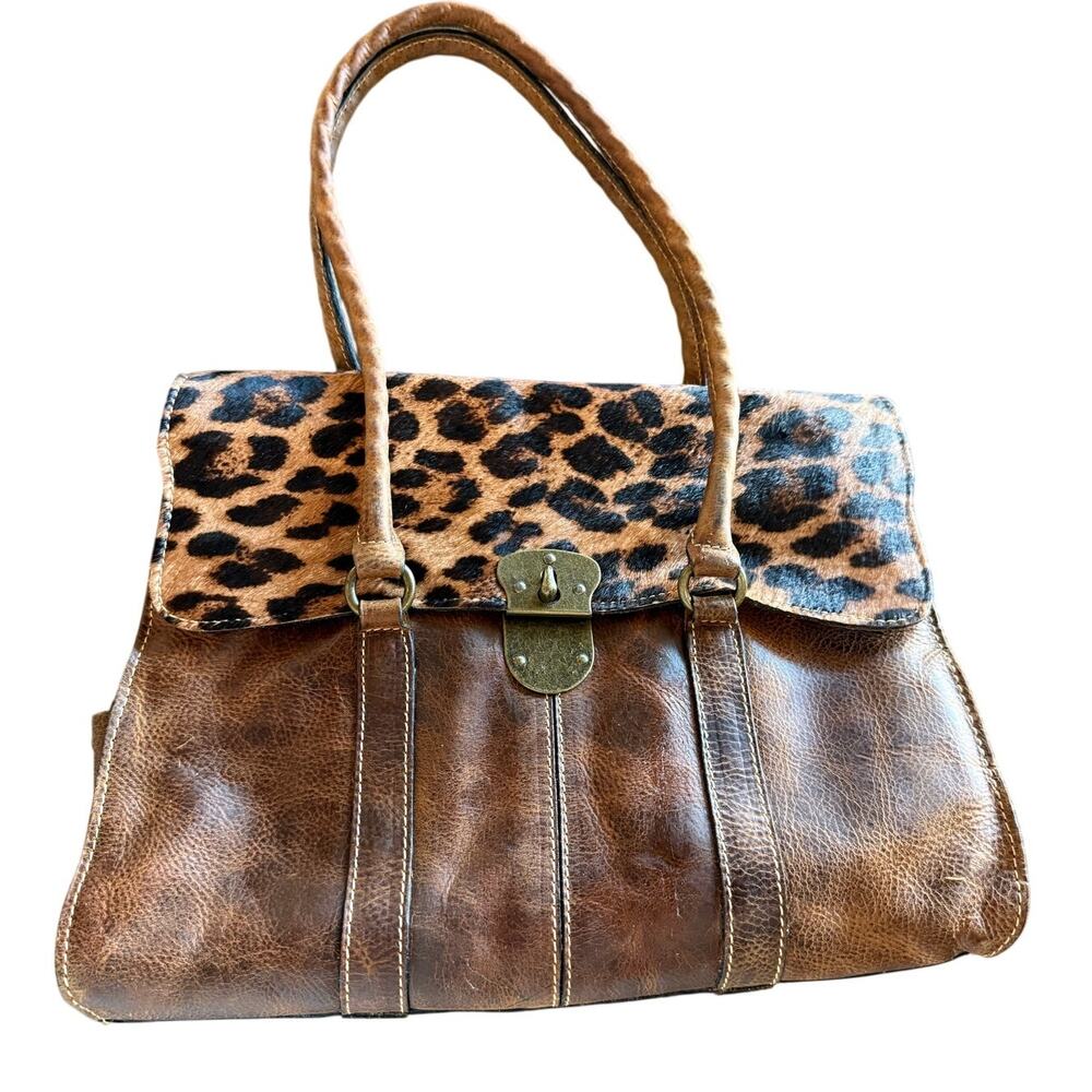 Patricia Nash Burgundy Leopard Rust Print Satchel Handbag